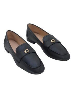 COACH Women's Sculpted C Loafers Black Classic Slip-On Flats US 6.5 EU 37.5